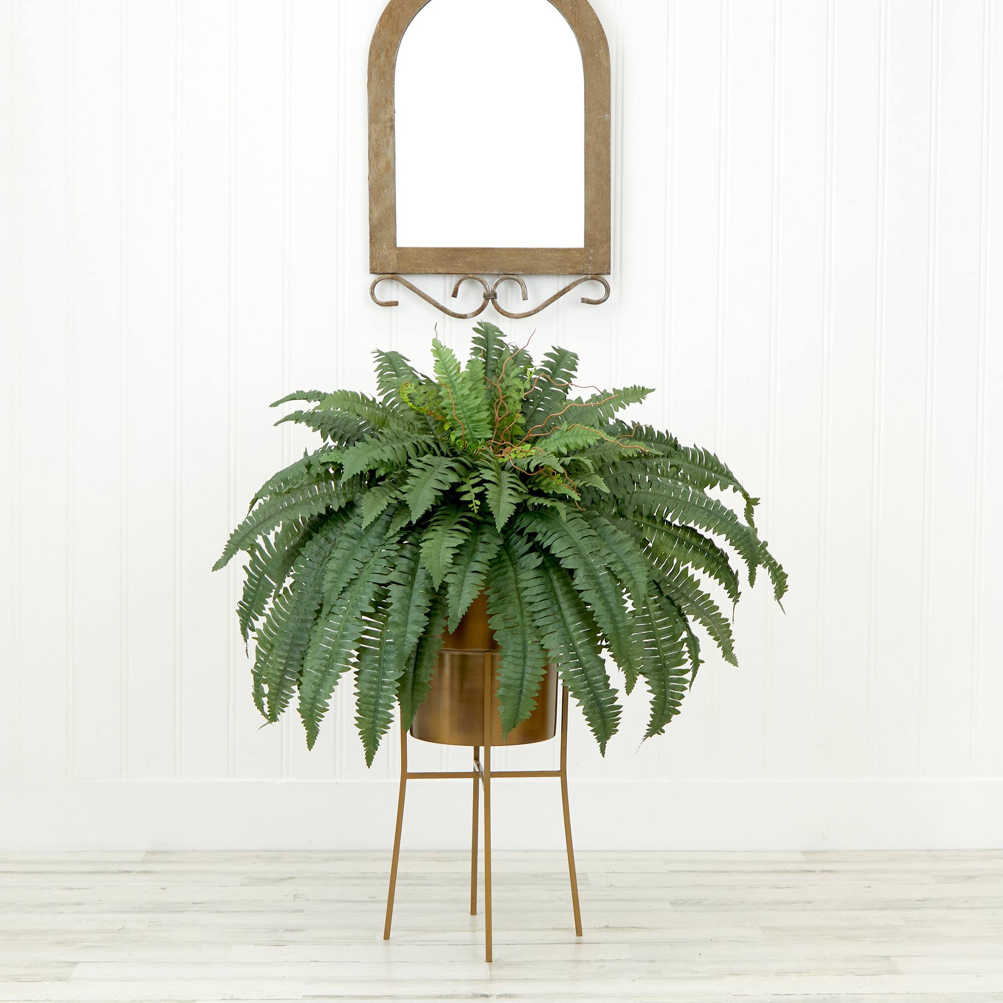 32" Artificial Boston Fern Plant with Metal Planter with Stand